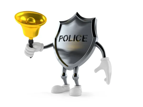 Police badge character holding hand bell — Stockfoto