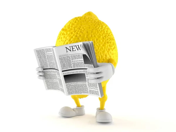 Lemon character reading newspaper — Stockfoto