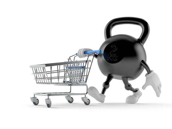 Kettlebell personage met winkelwagen — Stockfoto