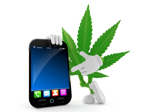Personaje de cannabis con smartphone — Foto de Stock