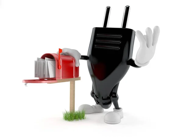 Electric plug character with mailbox — Stock Photo, Image