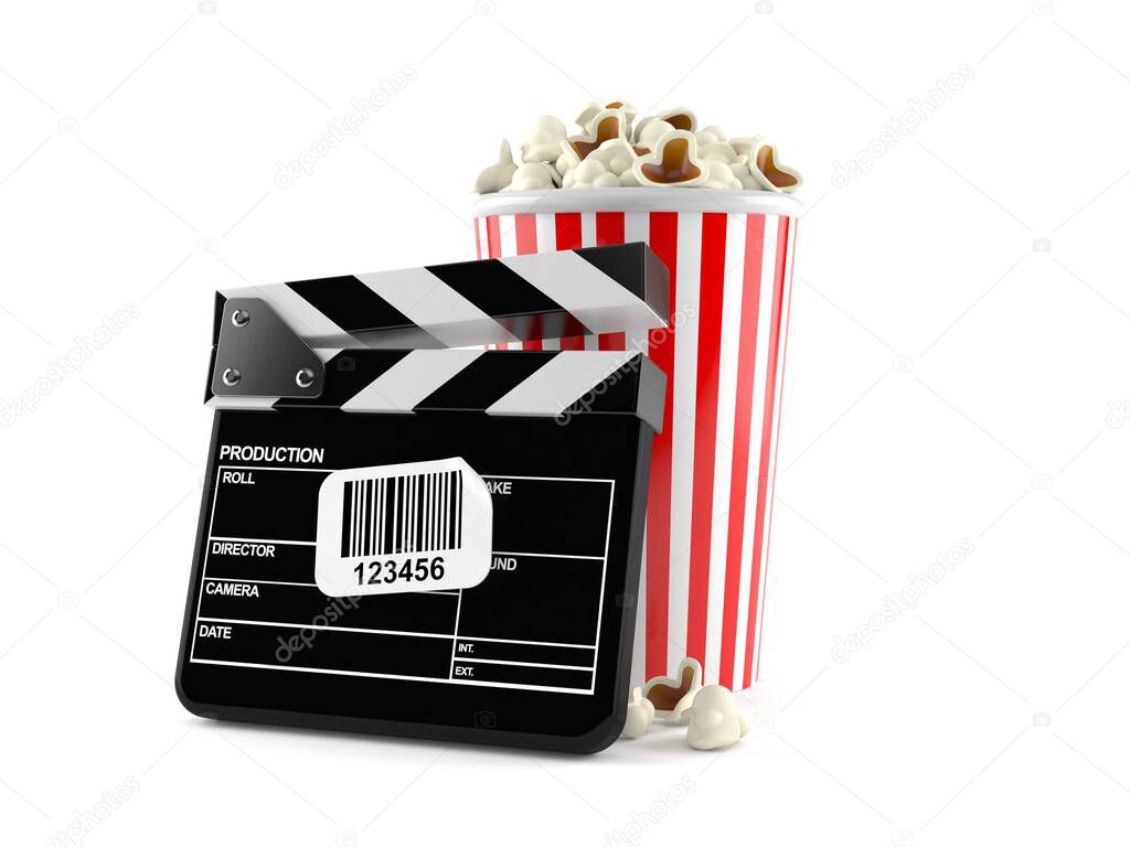Popcorn and clapboard with barcode sticker