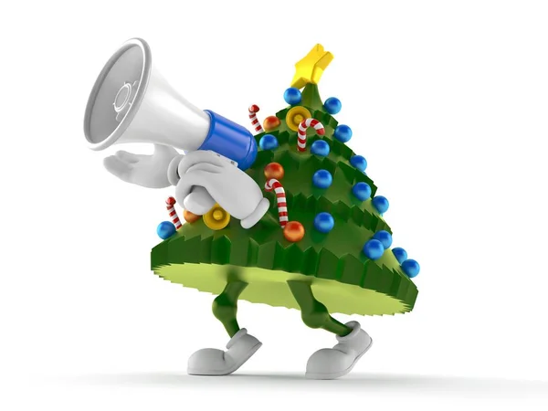 Christmas tree character speaking through a megaphone — Stock Photo, Image