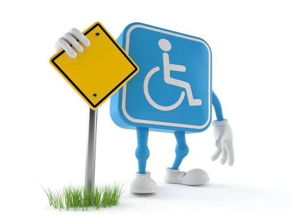 Behinderter Charakter mit leerem Verkehrsschild — Stockfoto