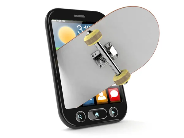 Skateboard inside smart phone — Stock Photo, Image