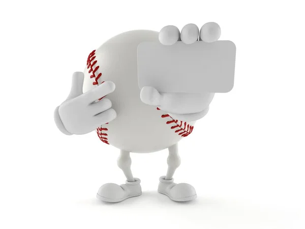 Personagem de beisebol segurando cartão de visita em branco — Fotografia de Stock