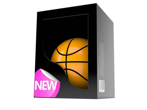 Баскетбольный мяч внутри коробки с товарами — стоковое фото