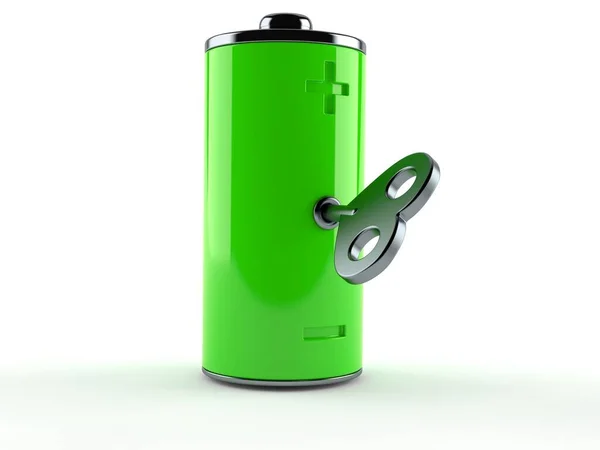 Groene batterij met kloksleutel — Stockfoto