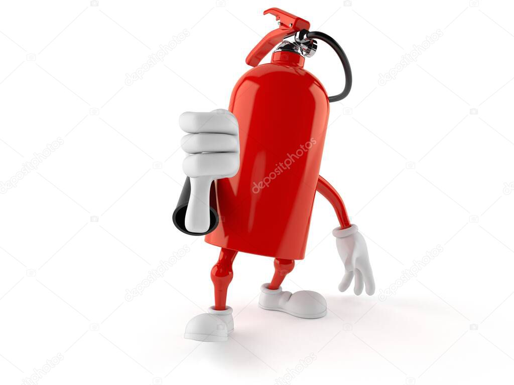 Fire extinguisher character with thumbs down gesture