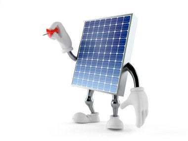 Photovoltaik panel karakteri raptiye tutuyor