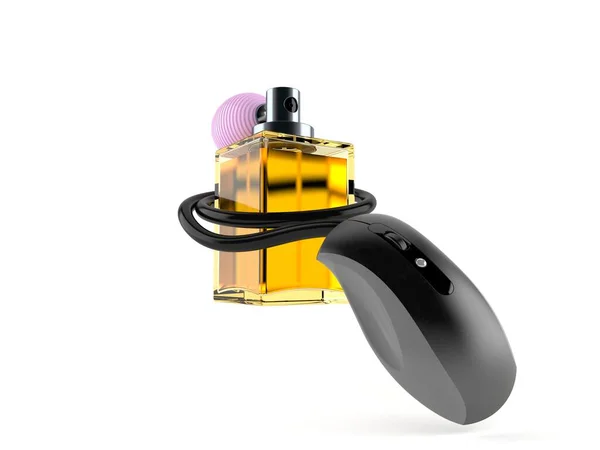 Butelka perfum z myszą komputerową — Zdjęcie stockowe