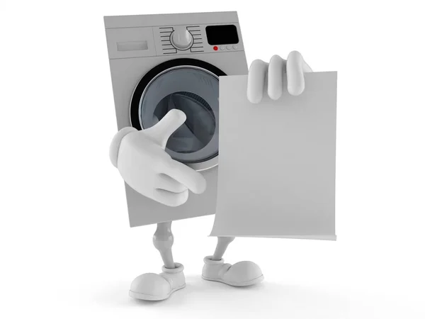 Washer character holding blank sheet of paper — Stock Photo, Image