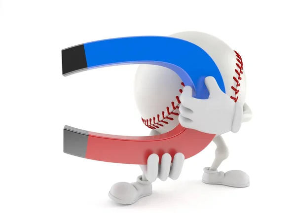 Baseball character holding horseshoe magnet — Stock Photo, Image