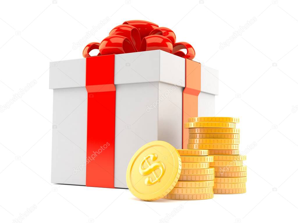 Gift with stack of coins