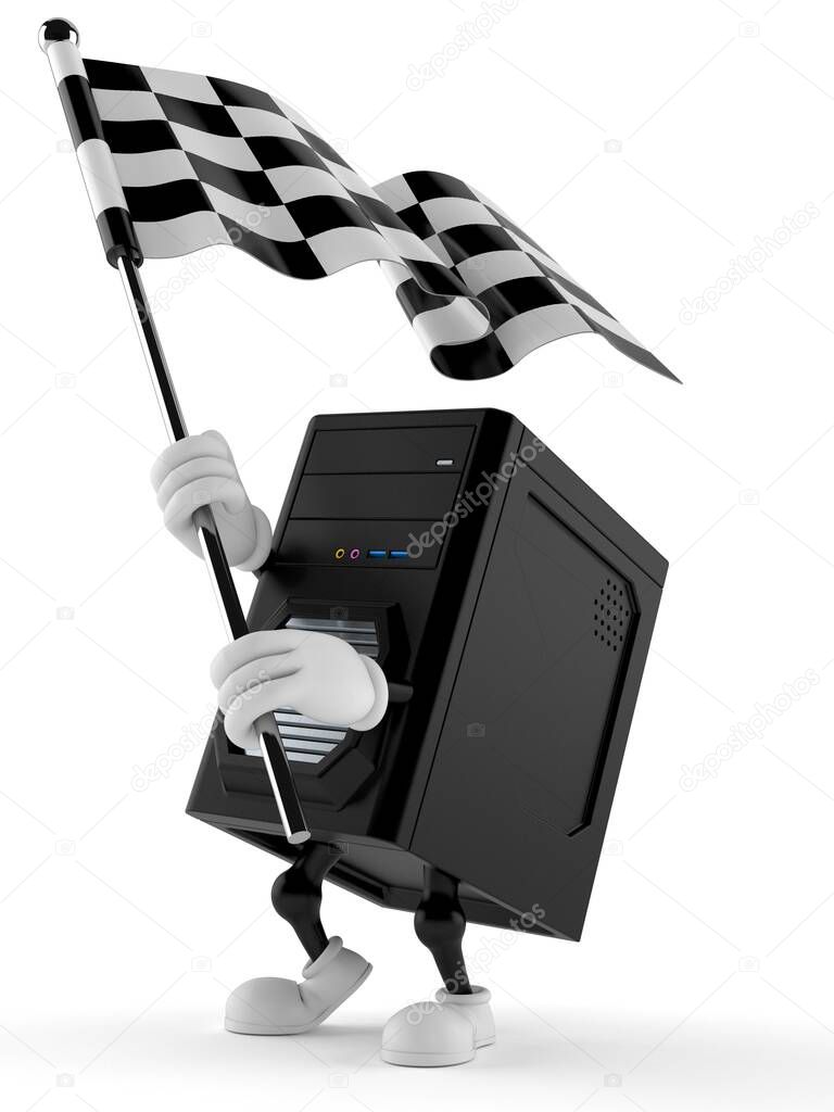 Computer character waving race flag