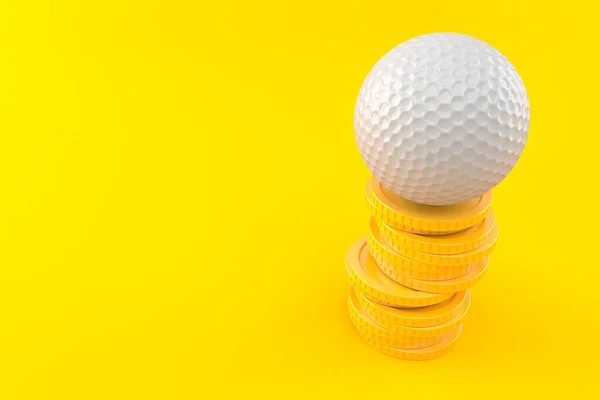 Μπάλα γκολφ με στοίβα νομισμάτων — Φωτογραφία Αρχείου