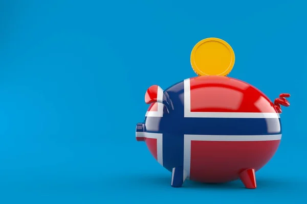 Malacka bank norvég zászló érmével — Stock Fotó