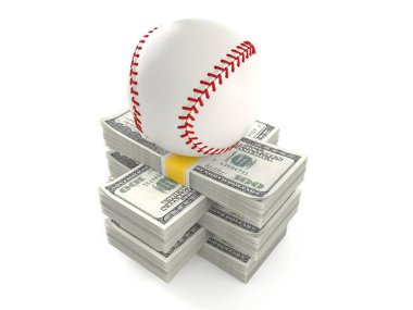 Para yığını üzerinde beyzbol topu