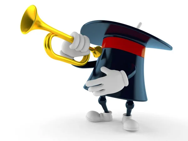 Personagem de chapéu mágico tocando trompete — Fotografia de Stock