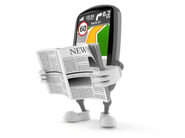 GPS navigation character reading newspaper — Stock Photo, Image