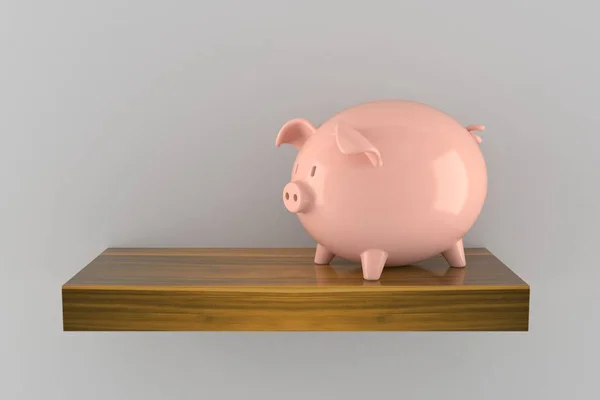 Piggy bank on wooden shelf — Stock Photo, Image