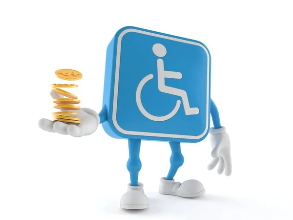 Handicapped character with stack of coins — Stock Photo, Image