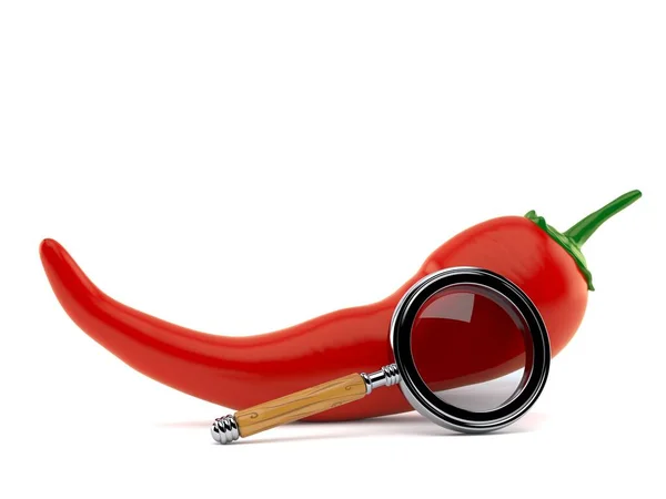 Scharfer Paprika mit Lupe — Stockfoto