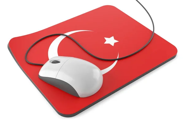 Computermaus mit Mousepad in türkischer Flagge — Stockfoto