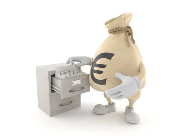 Euro money bag character with archive — Stock Photo, Image