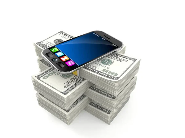 Smartphone na pilha de dinheiro — Fotografia de Stock