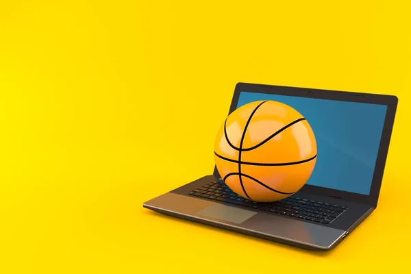 Pallone da basket con computer portatile isolato — Foto Stock