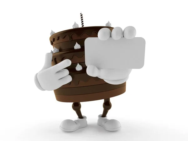 Κέικ χαρακτήρα δείχνοντας δάχτυλο στην επαγγελματική κάρτα — Φωτογραφία Αρχείου