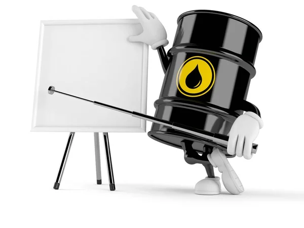 Oil barrel character with blank whiteboard — Stock Photo, Image
