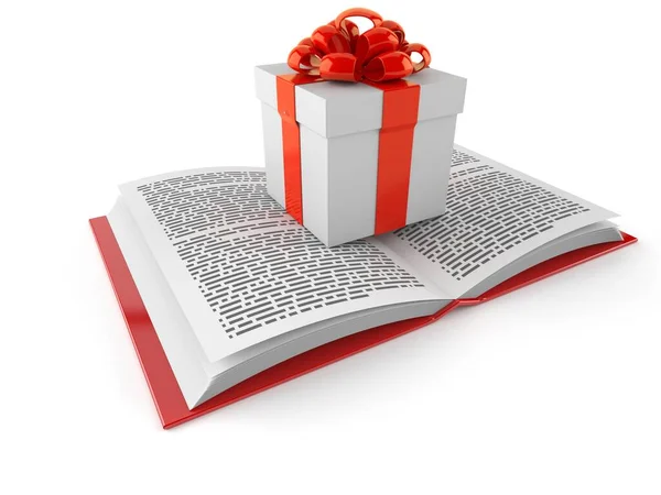 Geschenkdoos op open boek — Stockfoto