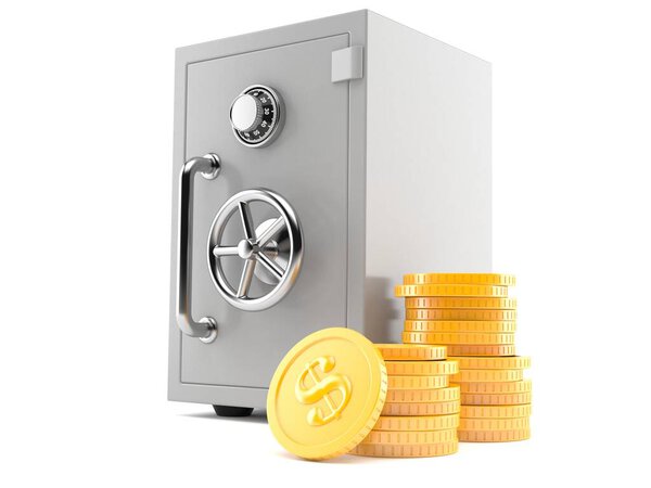 Safe with stack of coins