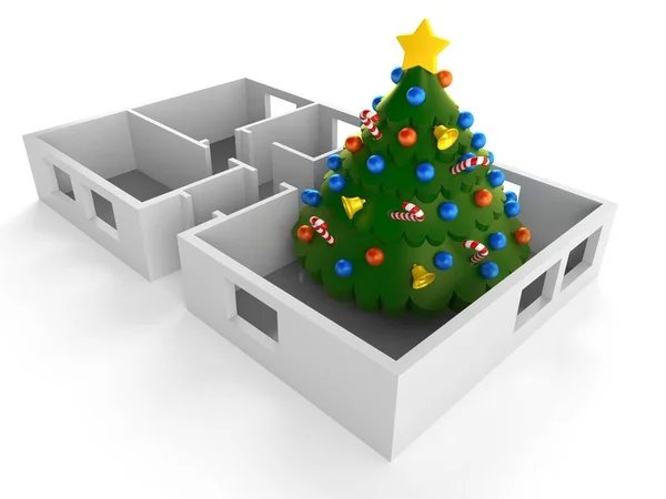 Albero di Natale dentro casa piano — Foto Stock