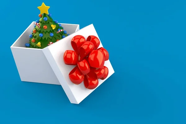 Julgran inuti gåva — Stockfoto