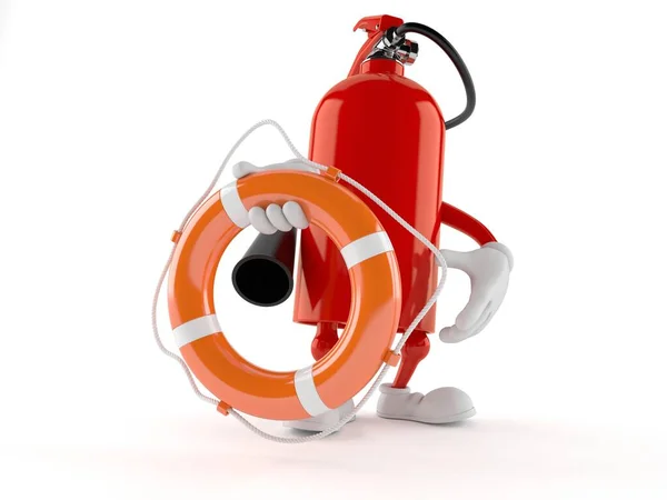 Extintor de incêndio personagem segurando bóia da vida — Fotografia de Stock