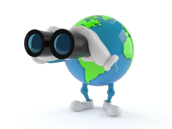 World globe character looking through binoculars — Stock Photo, Image