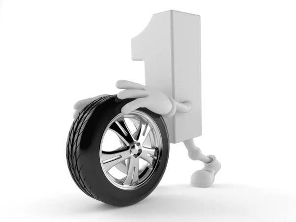 Número um personagem rolando roda sobresselente — Fotografia de Stock