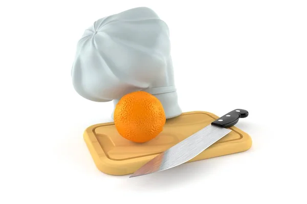 Oranje met keukenbord en koksmutsje — Stockfoto