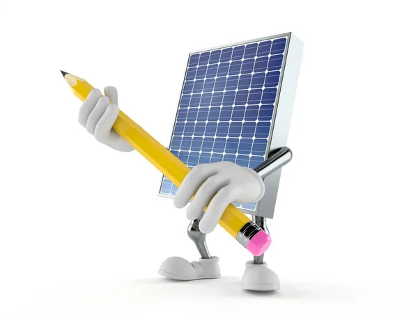 Pannello fotovoltaico personaggio in possesso di matita — Foto Stock