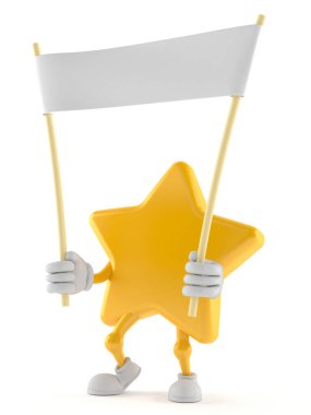 Yıldız karakteri boş pankart tutuyor