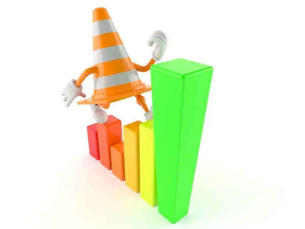 Traffic cone character with chart — Stock Photo, Image