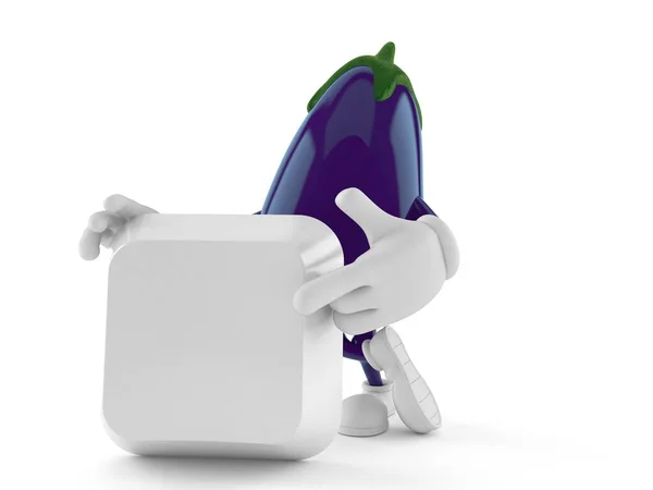 Eggplant karakter wijzende vinger op toetsenbord toets — Stockfoto