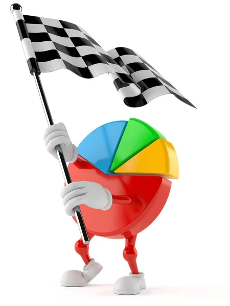Pie chart character waving race flag — Stock Photo, Image