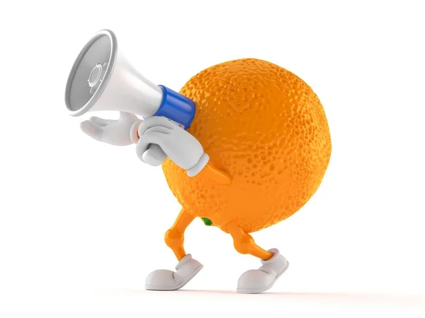 Πορτοκαλί χαρακτήρας μιλάει μέσα από ένα μεγάφωνο — Φωτογραφία Αρχείου