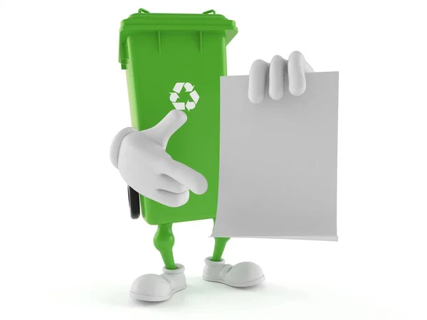 Caráter de lixo segurando folha de papel em branco — Fotografia de Stock