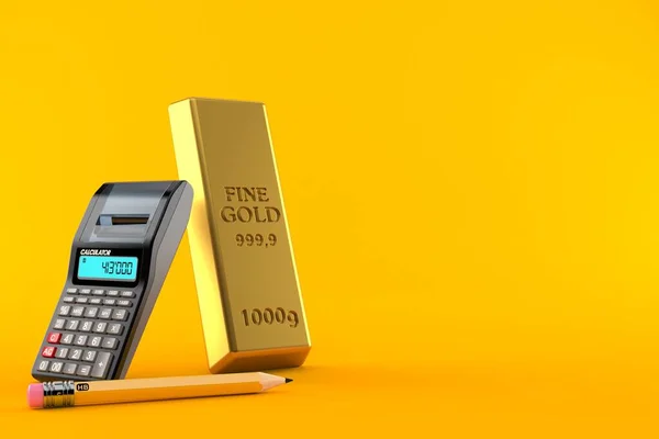 Arany ingot számológéppel és ceruzával — Stock Fotó