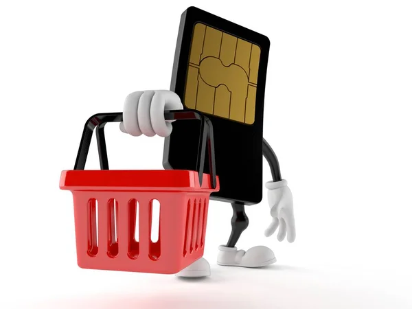 쇼핑 바구니를 들고 있는 SIM 카드 문자 — 스톡 사진